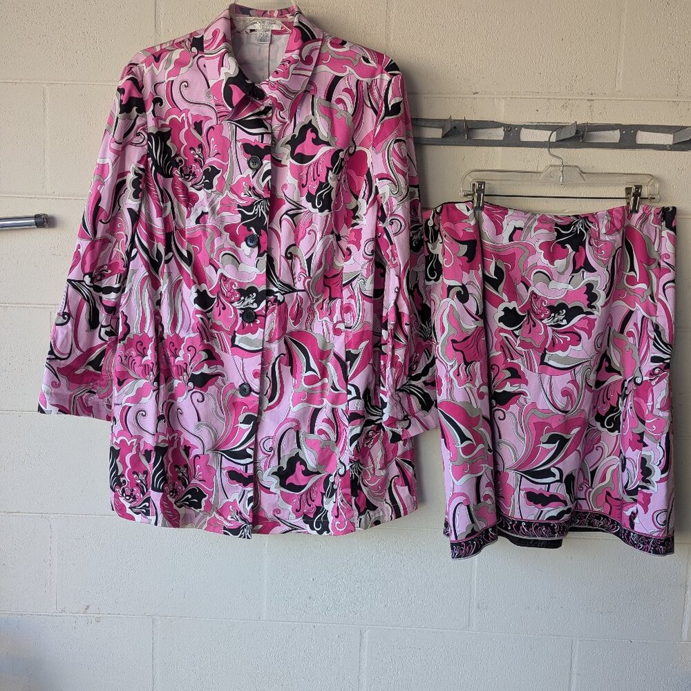 Judith Hart Pink Black Floral Jacket 18W and Skirt 16W Women Set